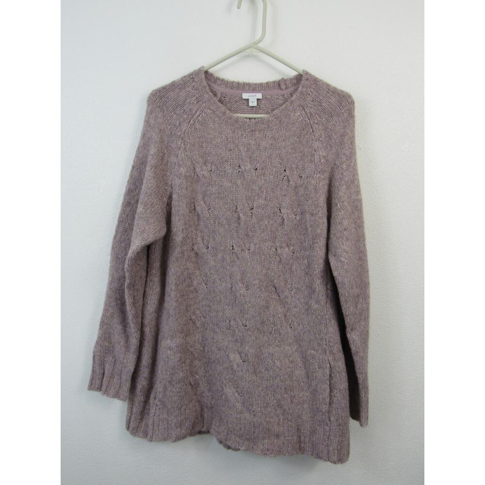 Purejill Large Soft Dimensions Cabled Sweater Knit Crewneck Kangaroo Pocket Wool